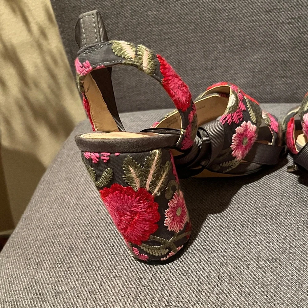 Topshop | Floral Embroidered Floral Women's Heels Pink Gray Tie Up Size 36 - Picture 6 of 8